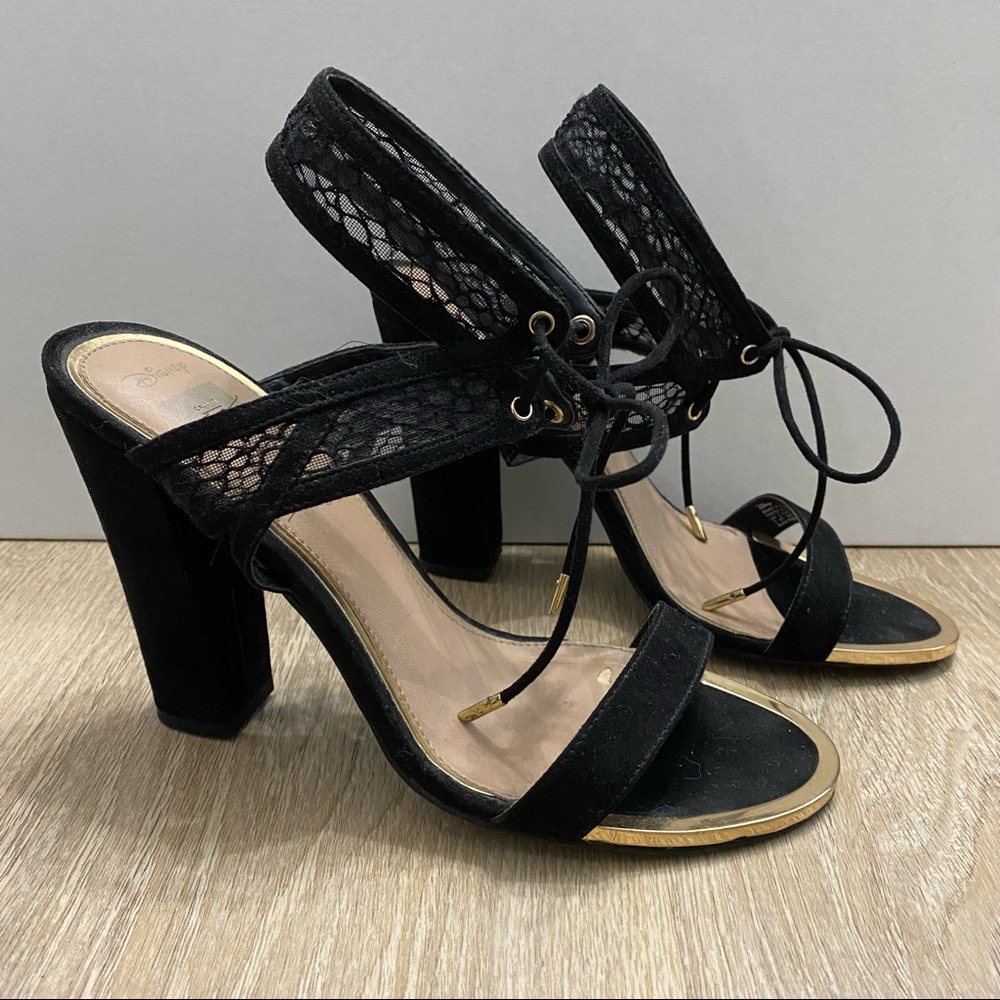 Call It Spring Disney collection black lace tie heels - Picture 4 of 8